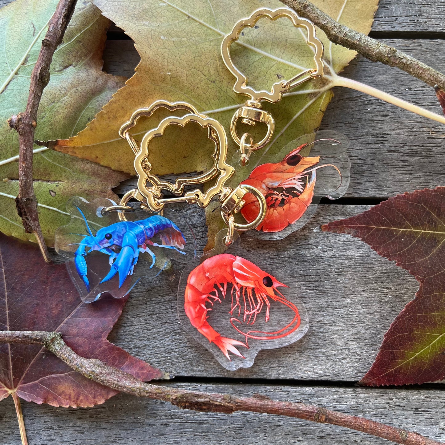 Blue Lobster + Prawn // 1.5" Acrylic Keychains