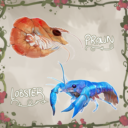 Blue Lobster + Prawn // 1.5" Acrylic Keychains